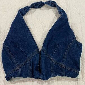 NWT ZARA MIXED DENIM CORSET TOP MEDIUM